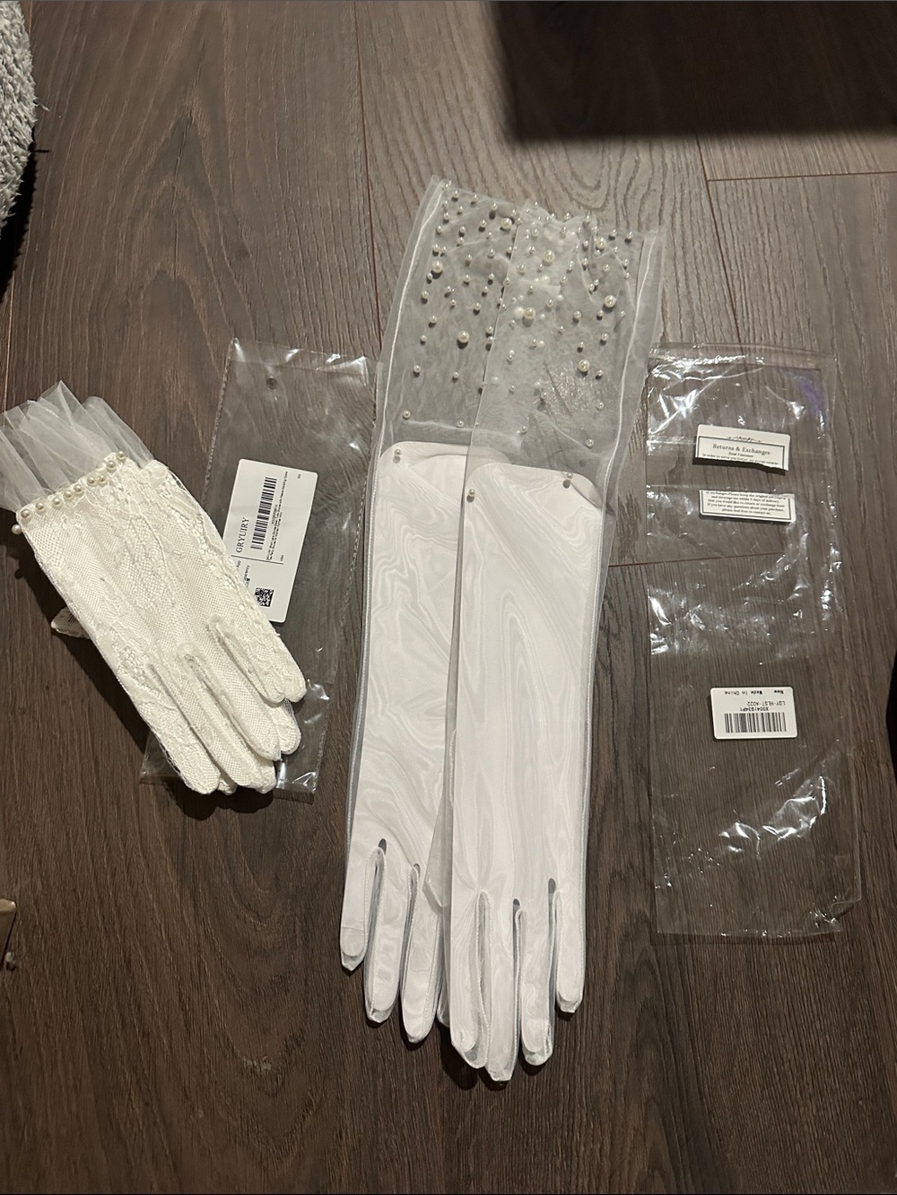 White Pearl-Embellished Long Formal Gloves & short formal gloves
